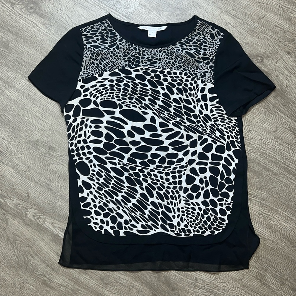 Diane Von‎ Furstenberg Black Printed Silk Spotted Becky Top